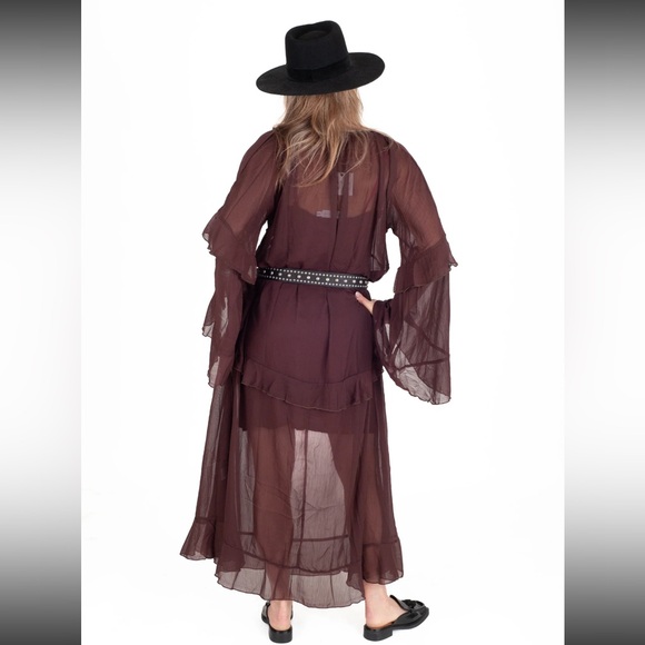 NWT Brown Sheer Maxi Dress with Flowy Sleeves size M/L - Picture 3 of 16